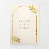 Gold Laurel Wreath Blätter Cream Wedding Dreifach Gefaltete Einladung (Cover)
