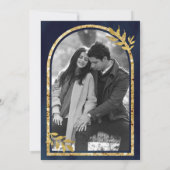 Gold Laurel Wreath Blätter Navy Blue Wedding Save The Date (Rückseite)