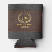 Gold Laurel Wreath Brown & Black Stich Leather Dosenkühler (Vorderseite)