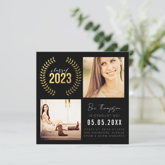 Gold Laurel Wreath Class of 2023 Graduate Foto Ankündigung (Stehend Vorderseite)