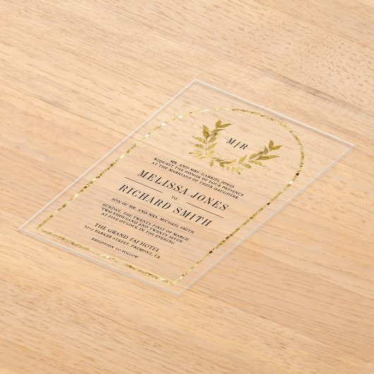 Gold Laurel Wreath Leaves Wedding Acryleinladungen (Ablage )