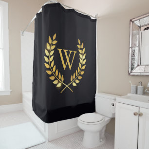 Gold Laurel Wreath Monogram Duschvorhang