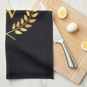 Gold Laurel Wreath Monogram Geschirrtuch (Viertel Falte)