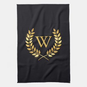 Gold Laurel Wreath Monogram Geschirrtuch