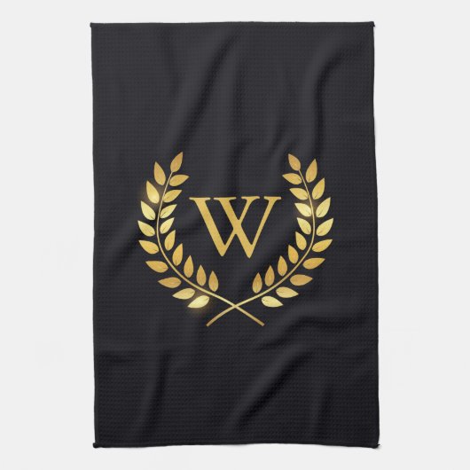 Gold Laurel Wreath Monogram Geschirrtuch (Vertikal)