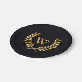 Gold Laurel Wreath Monogram Pappteller (Schrägansicht)
