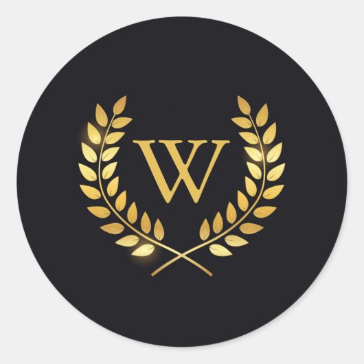 Gold Laurel Wreath Monogram Runder Aufkleber (Vorderseite)