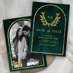 Gold Laurel Wreath Verlasst Emerald Green Wedding Save The Date
