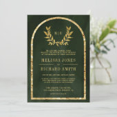 Gold Laurel Wreath Verlasst Olive Green Wedding Einladung (Stehend Vorderseite)