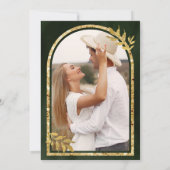 Gold Laurel Wreath Verlasst Olive Green Wedding Einladung (Rückseite)