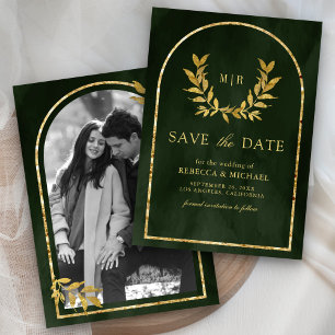 Gold Laurel Wreath Verlasst Olive Green Wedding Save The Date