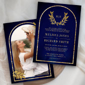 Gold Laurel Wreath Verlasst Royal Blue Wedding Einladung