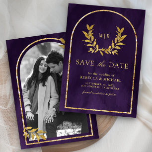 Gold Laurel Wreath Verlasst Royal Lila Wedding Save The Date