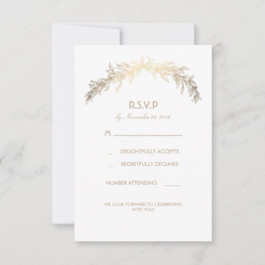Gold Laurel Wreath Wedding RSVP Cards Karte (Vorderseite)
