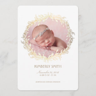 Gold Laurel Wreath White Newborn Baby Foto Birth Ankündigung
