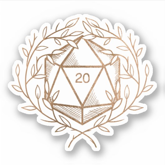 Gold Laurels D20 Dice Fantasy Game Master Aufkleber (Vorderseite)