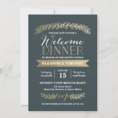 Gold Laurels Slate Wedding Welcome Dinner Party Einladung (Vorderseite)