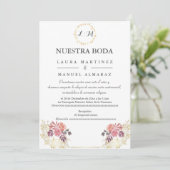 Gold Lavenderblush Floral Wedding Spanisch Einladung (Stehend Vorderseite)