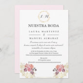 Gold Lavenderblush Floral Wedding Spanisch Einladung (Vorne/Hinten)