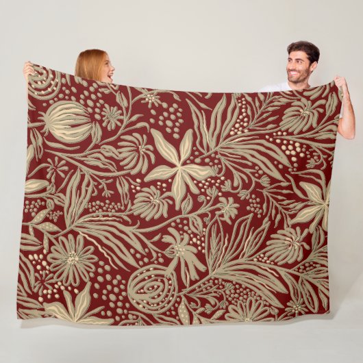 Gold Lazy floral Pattern auf Deep Red Fleecedecke (Beispiel)