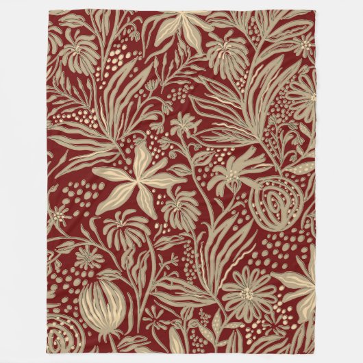 Gold Lazy floral Pattern auf Deep Red Fleecedecke (Vorderseite)