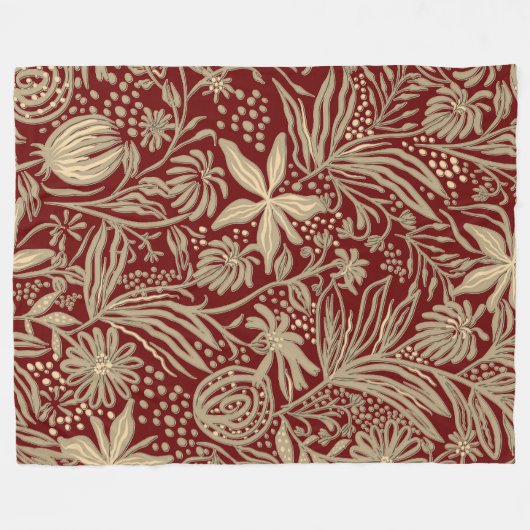Gold Lazy floral Pattern auf Deep Red Fleecedecke (Vorderseite (Horizontal))