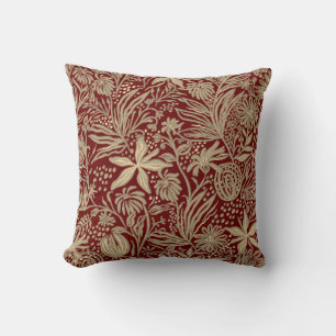 Gold Lazy floral Pattern auf Deep Red Kissen