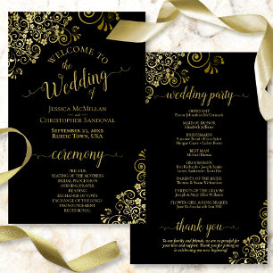 Gold Lead auf Black Elegante Budget Wedding Progra