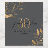 Gold Leaf 30th Anniversary Years of Love ID1169 Weinetikett (Einzelnes Label)