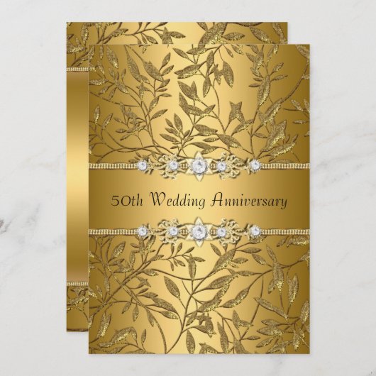 Gold Leaf 50. Hochzeitstag Einladung (Vorne/Hinten)