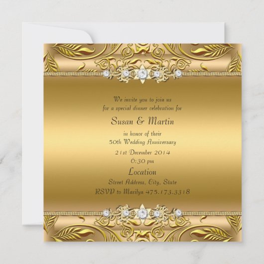 Gold Leaf 50. Hochzeitstag Einladung (Rückseite)