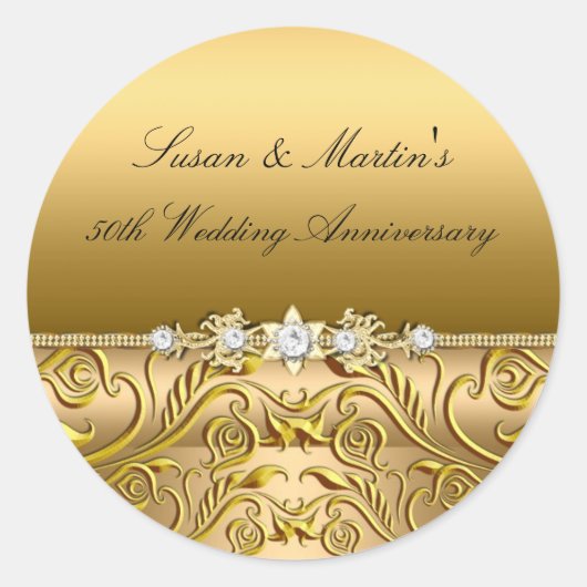 Gold Leaf 50. Hochzeitsticker Runder Aufkleber (Vorderseite)