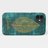Gold Leaf auf Aquamarinem grünen Satin -*personali Case-Mate iPhone Hülle (Rückseite (Horizontal))