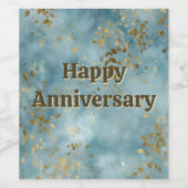 Gold Leaf Botanical Pattern Teal Background Weinetikett (Einzelnes Label)