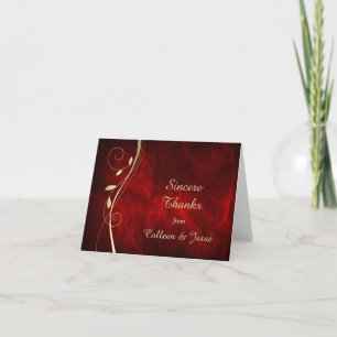 Gold Leaf Deep Red Wedding Dankeschön Karte