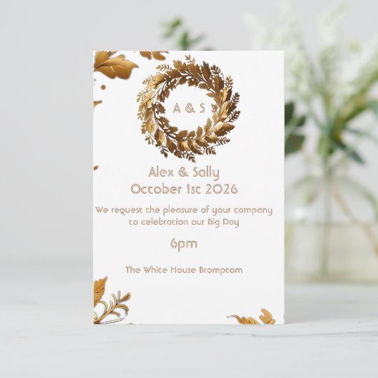 Gold Leaf elegante Hochzeitseinladung Antwortkarte RSVP Karte (Stehend Vorderseite)
