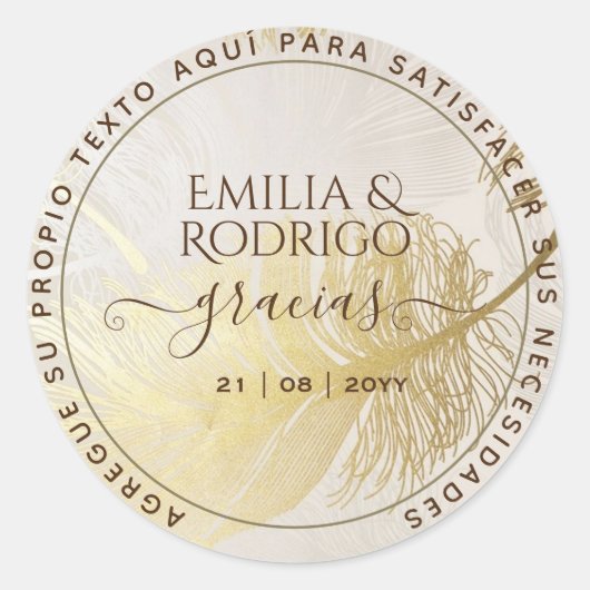 Gold Leaf Español Boda Gracias Boda Gracias Runder Aufkleber (Vorderseite)