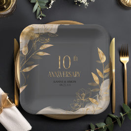 Gold Leaf Floral 10th Anniversary ID1169 Pappteller