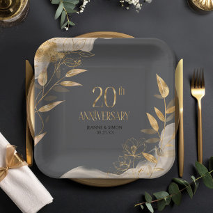 Gold Leaf Floral 20. Jubiläum ID1169 Pappteller