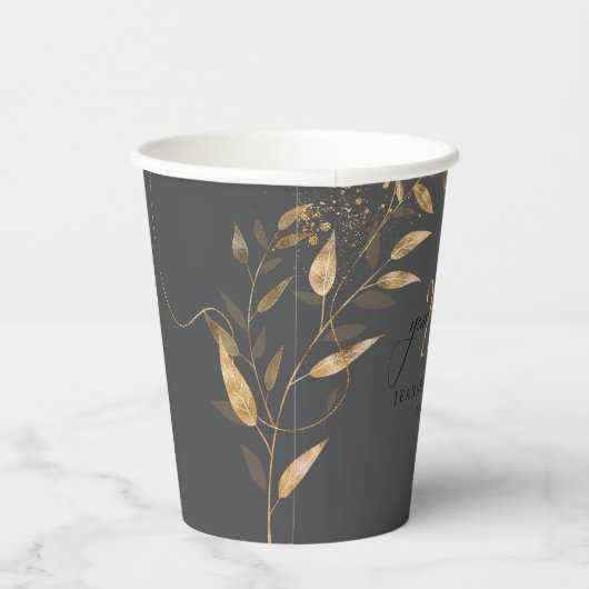 Gold Leaf Floral 25th Anniversary ID1169 Pappbecher (Rechts)