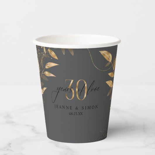 Gold Leaf Floral 30th Anniversary ID1169 Pappbecher (Vorderseite)