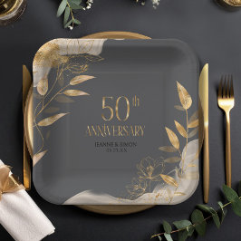 Gold Leaf Floral 50th Anniversary ID1169 Pappteller