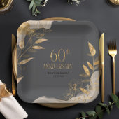 Gold Leaf Floral 60th Anniversary ID1169 Pappteller