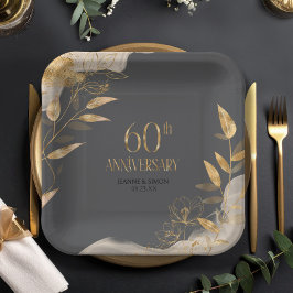 Gold Leaf Floral 60th Anniversary ID1169 Pappteller