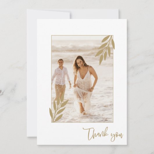 Gold Leaf Foto Elegant Wedding Vielen Dank Dankeskarte (Vorderseite)