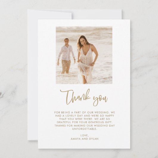 Gold Leaf Foto Elegant Wedding Vielen Dank Dankeskarte (Rückseite)