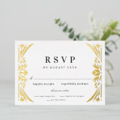 Gold Leaf Gilded Age Foil Wedding RSVP Folieneinladung (Stehend vorne)