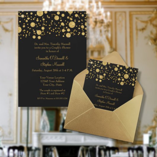 Gold Leaf Glitzer Confetti Dots Couples Dusche Einladung