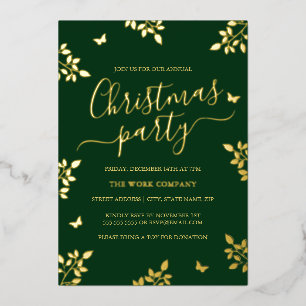 Gold Leaf Green Firmen-Weihnachtsfeier Folieneinladung