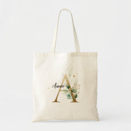Gold Leaf Greenery Elegant Foliage Monogram "A" Tragetasche